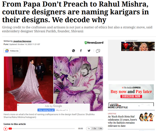 Raishma on fair recognition for artisans in The Indian Express