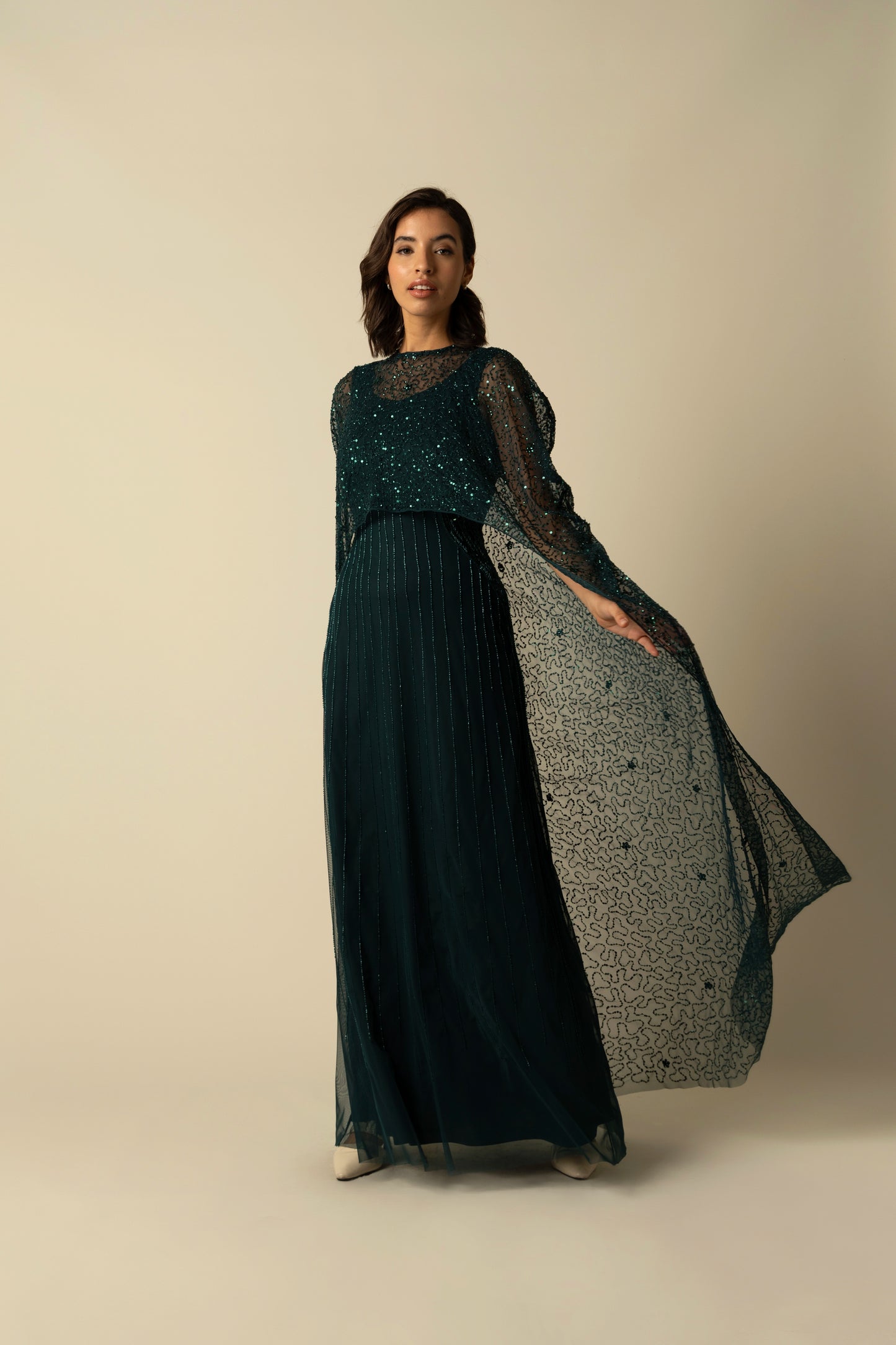 Green Melony Cape Gown