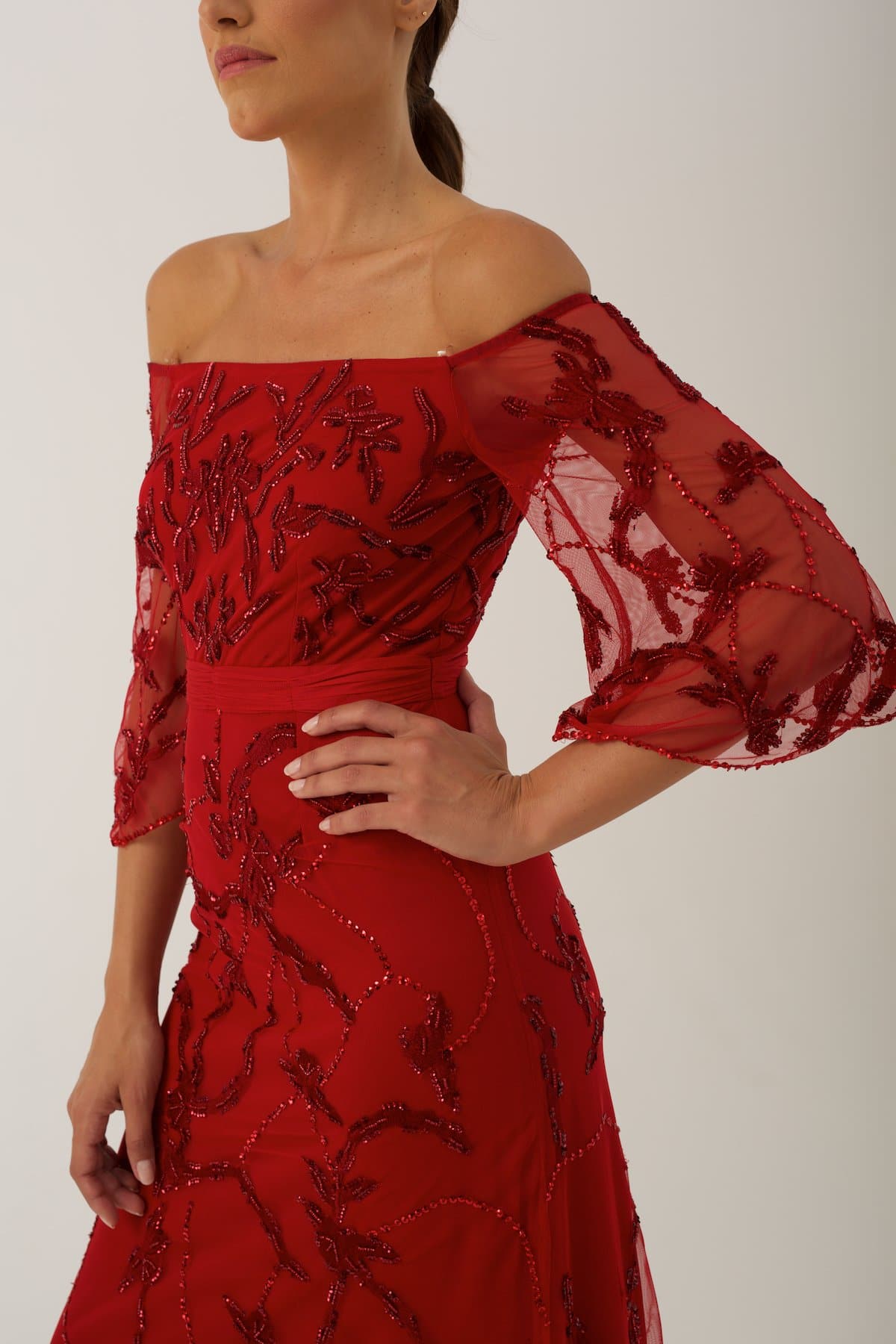 red poppy evening gown