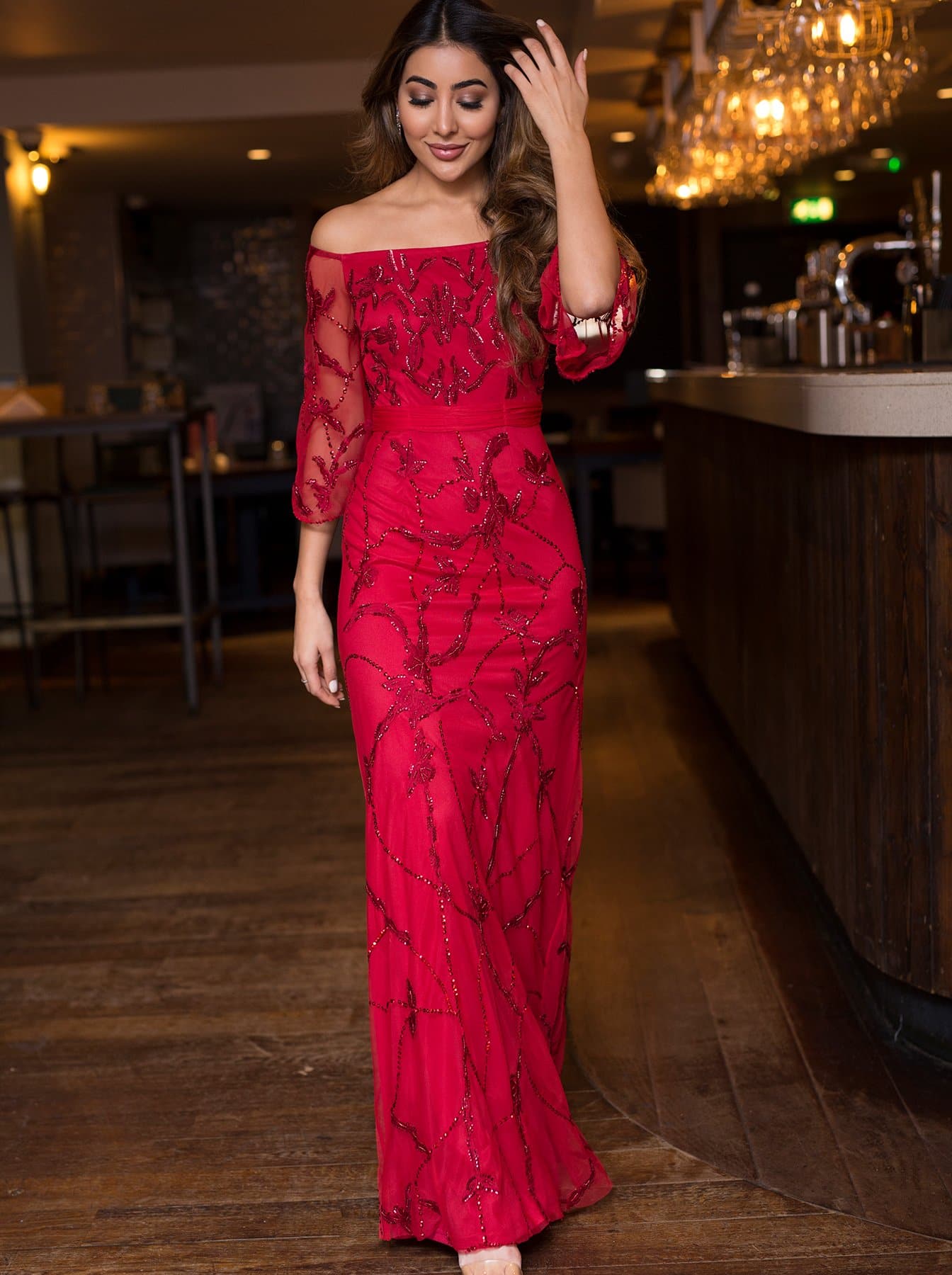 Red Poppy Embellished Gown