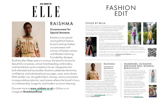 Raishma's Crystal Skirt & Shirt Featured in ELLE Magazine