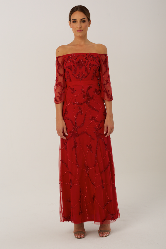 red poppy evening gown